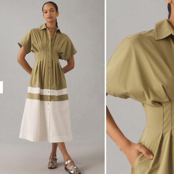 Anthropologie NWT Size M Tobie Button-Front Pleated Shirt Dress by Exquise - Picture 1 of 7